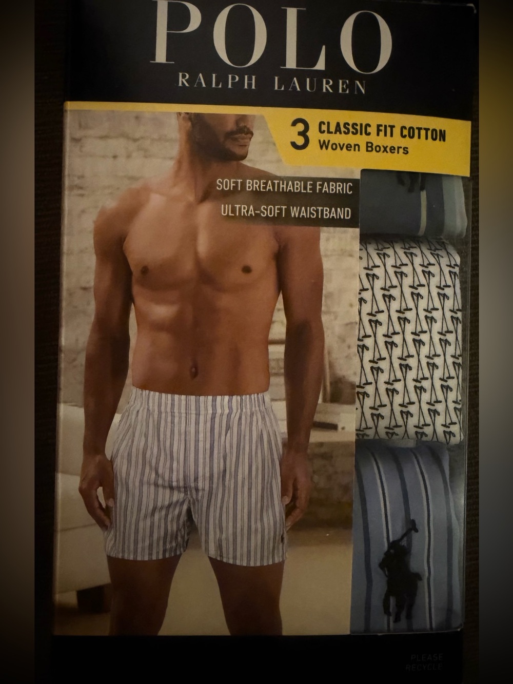 Polo by Ralph Lauren Men's Blue Stripe Cotton Boxer Set (3 Pack) M-NWT
